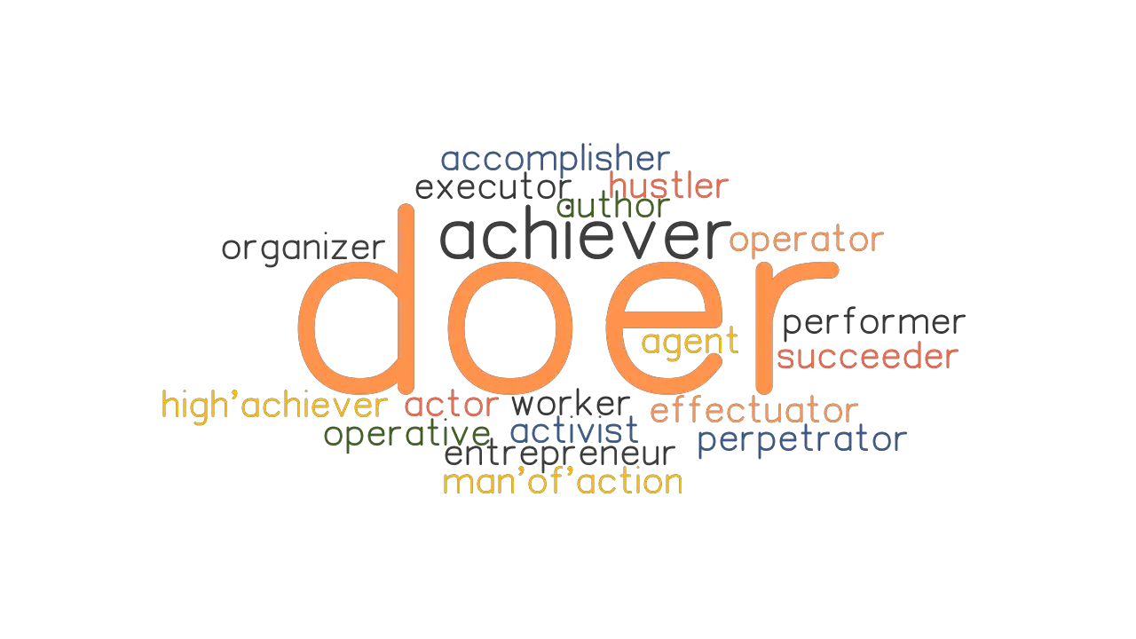 The synonyms and related words of "Doer" are: actor, worker...