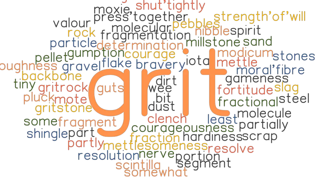 GRIT Synonyms and Related Words. What is Another Word for GRIT