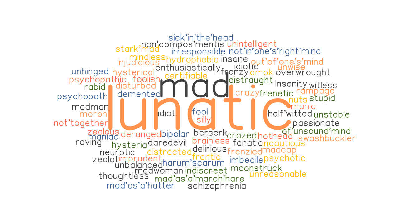 LUNATIC Synonyms And Related Words What Is Another Word For LUNATIC 